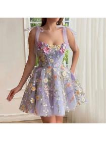 European style Flower Embroidery Sext Sling dress