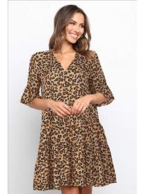 Outlet Fashion V collar Leopard print Short sleeve dress 