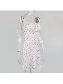 Outlet hot style Fashion flower print Drape Straps Dress 