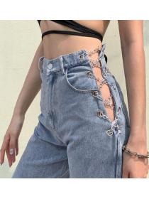 Outlet hot style Vintage Hollow High waist Casual Jeans 