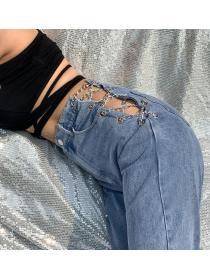 Outlet hot style Vintage Hollow High waist Casual Jeans 