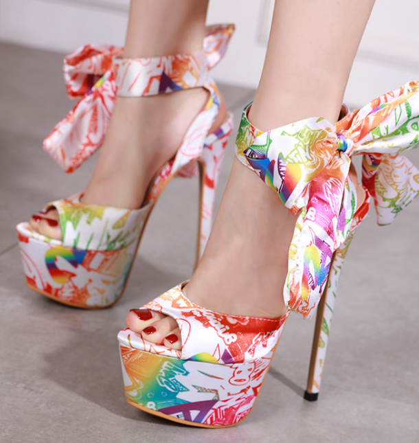 Outlet Multi-coloured print Sandal with 16cm superfine heels