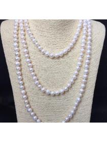 Real Pearl round long multilayer screw thread necklace