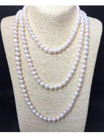 Real Pearl round long multilayer screw thread necklace