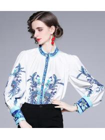 Nobel Style Stand Collars Horn Sleeve Blouse 