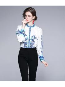 Nobel Style Stand Collars Horn Sleeve Blouse 