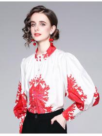 For Sale Horn Sleeve Printing Stand Collars Blouse 