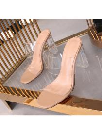 High-heeled wide fashion summer round slippers for women