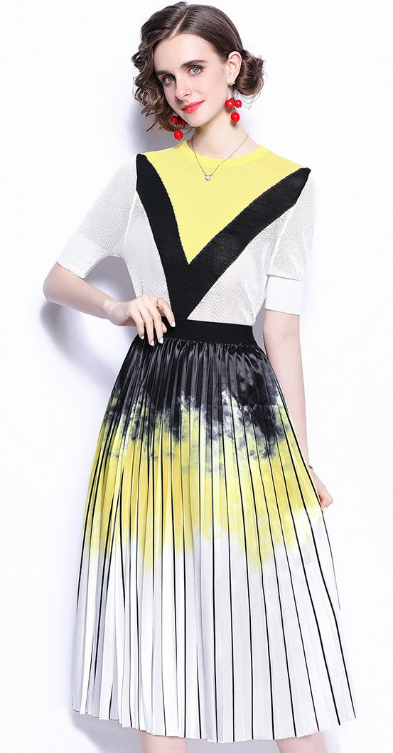 On Sale Fashin Printing Top+Drpae Sweet Skirt
