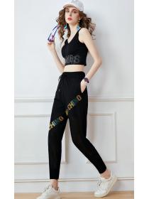 On Sale Pure Color Short Style Top+Leisure Style Long Pants