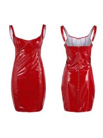 Outlet hot style  Sexy Low Cut Night Club PU leather Camisole Neckline Dress 