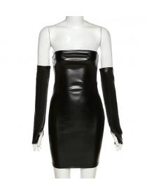 Outlet hot style  Summer Night Club Off shoulder PU leather With sleevelet Dress 