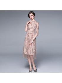 Catwalk fashion autumn long dress temperament embroidered dress