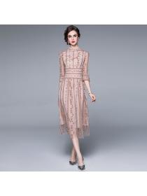 Catwalk fashion autumn long dress temperament embroidered dress
