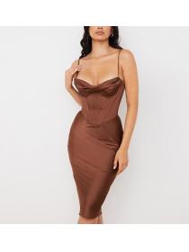 Outlet hot style Stylish Comfy Satin Pleated Corset Dress 