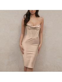 Outlet hot style Stylish Comfy Satin Pleated Corset Dress 