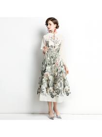 Outlet Printing elegant long dress autumn dress for women