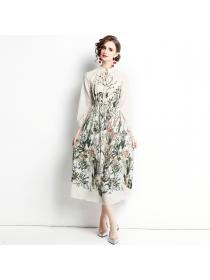 Outlet Printing elegant long dress autumn dress for women