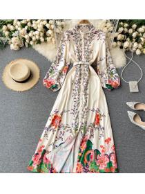 On Sale New Arrival Round-neck Slim Floral Long-sleeved Dress