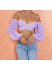 Outlet hot style Off Shoulder Chiffon Hollow Top 