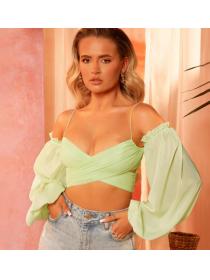 Outlet hot style Off Shoulder Chiffon Hollow Top 