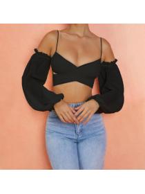 Outlet hot style Off Shoulder Chiffon Hollow Top 