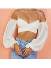 Outlet hot style Off Shoulder Chiffon Hollow Top 