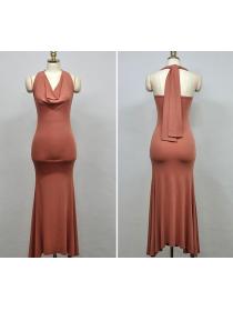 Korean Style Halter Drape Pure Color Dress 