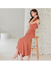 Korean Style Halter Drape Pure Color Dress 