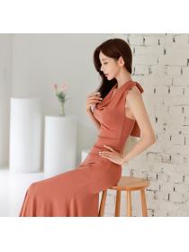 Korean Style Halter Drape Pure Color Dress 