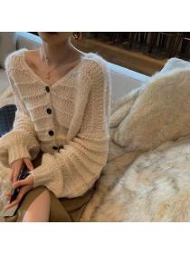 Outlet V-neck lazy sweater Casual Korean style cardigan