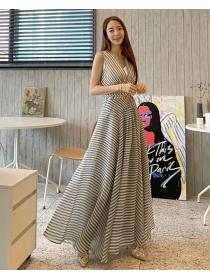 On Sale Stripe V  Neck  Fashion Maxi Dress