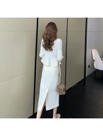 Outlet White bow business suit temperament autumn skirt 2pcs set