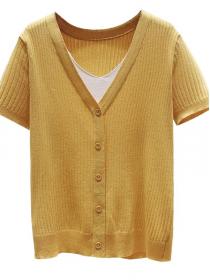On Sale V-neck Loose Summer Knitted Top 