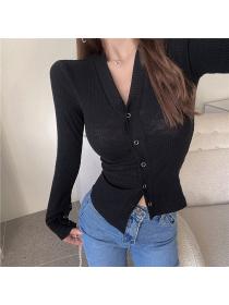 Outlet Sexy long sleeve slim T-shirt V-neck Casual tops
