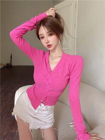 Outlet Sexy long sleeve slim T-shirt V-neck Casual tops