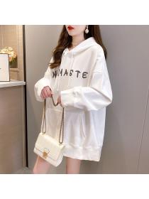 Outlet Plus velvet letters hooded loose Korean style hoodie for women