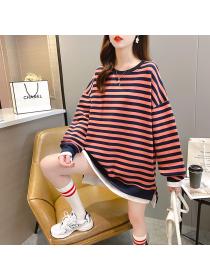 Outlet Western style Pseudo-two autumn lazy stripe loose hoodie