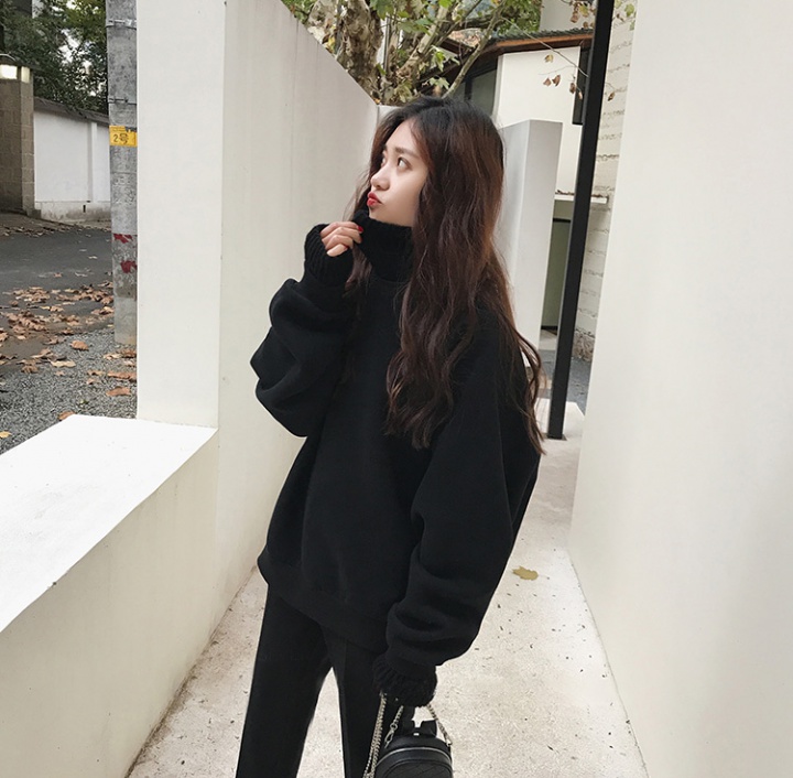 Outlet Plus velvet fur collar Pseudo-two hoodie loose thick tops