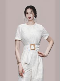 Korean Style Show Waist Pure Color Fashion Jumpsuits 