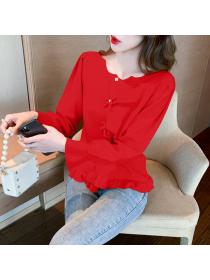 Outlet Sweet bow doll shirt lotus leaf edges sweater for women