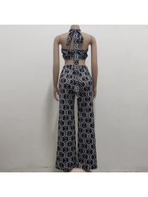 Outlet Sexy printing chest bandage Casual long pants a set