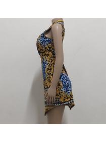 Outlet Printing European style digital sleeveless V-neck dress