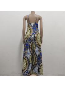 Outlet Sleeveless sexy printing sling European style V-neck jumpsuit
