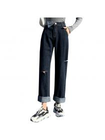 Korea Style High Waist Ripper Wide Leg Jeans 
