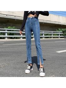 New Arrival Elastic Korea Style High Waist Split Jeans 