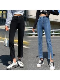 New Arrival Elastic Korea Style High Waist Split Jeans 
