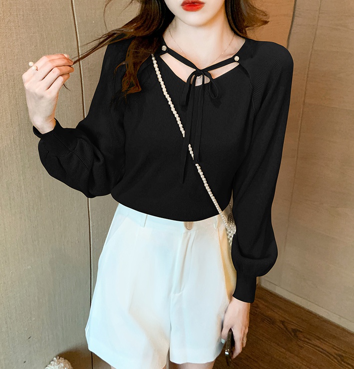 Outlet Bow sweater frenum bottoming shirt for women