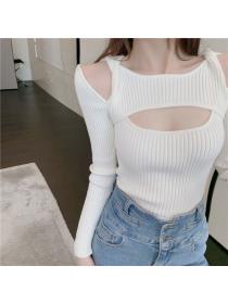 Outlet Hollow slim sweater long sleeve strapless tops