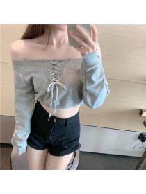 Outlet Strapless loose thin tops slim drawstring autumn hoodie